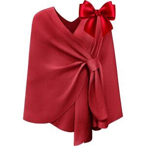 Women's Red Elegant Open Poncho Sweater Spring Fall Winter Shawl Wraps